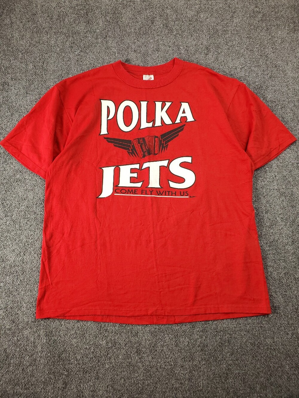 Vintage 90s Polka Jets Band T Shirt Size XL Traditional Music Accordian Graphic